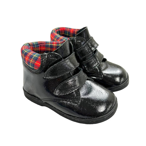 L'amour Black Tartan Plaid Hook and Loop Booties Toddler Size 3 - Picture 1 of 8
